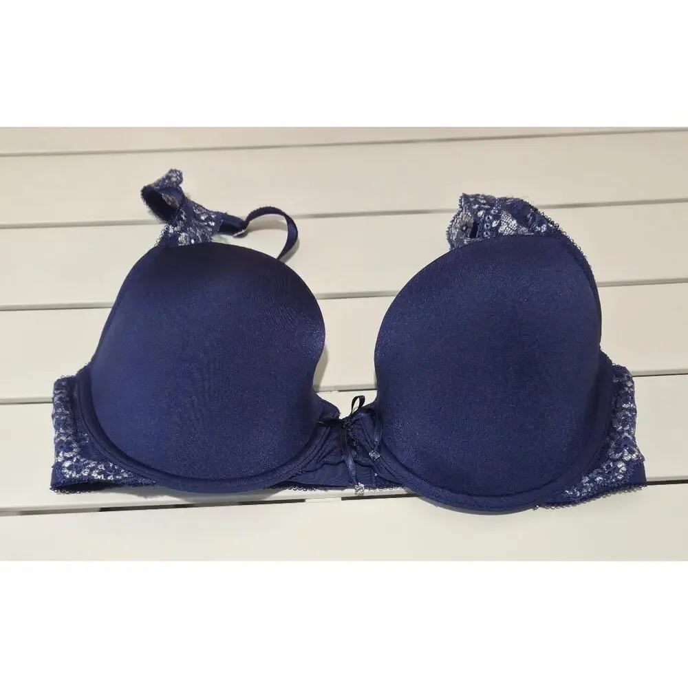 Victoria's Secret Vintage 2010 Lined Demi Bra Floral Lace Blue 36C